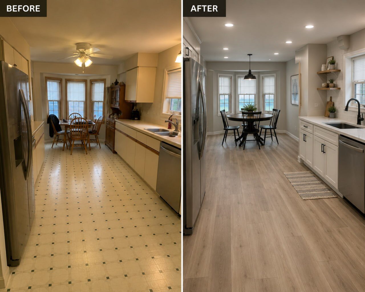 Flooring renovation before and after